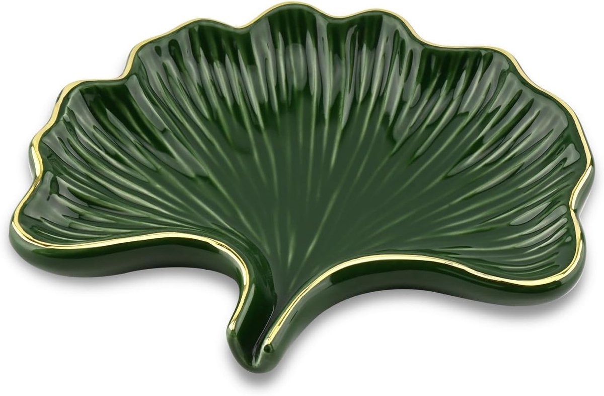 Dailygoods- Zeepdoos Ginkgo Bladvorm - Keramisch - Met Afvoer - Voor Badkamer - Douche - Keuken - Eenvoudig te Reinigen - Zeepbakje