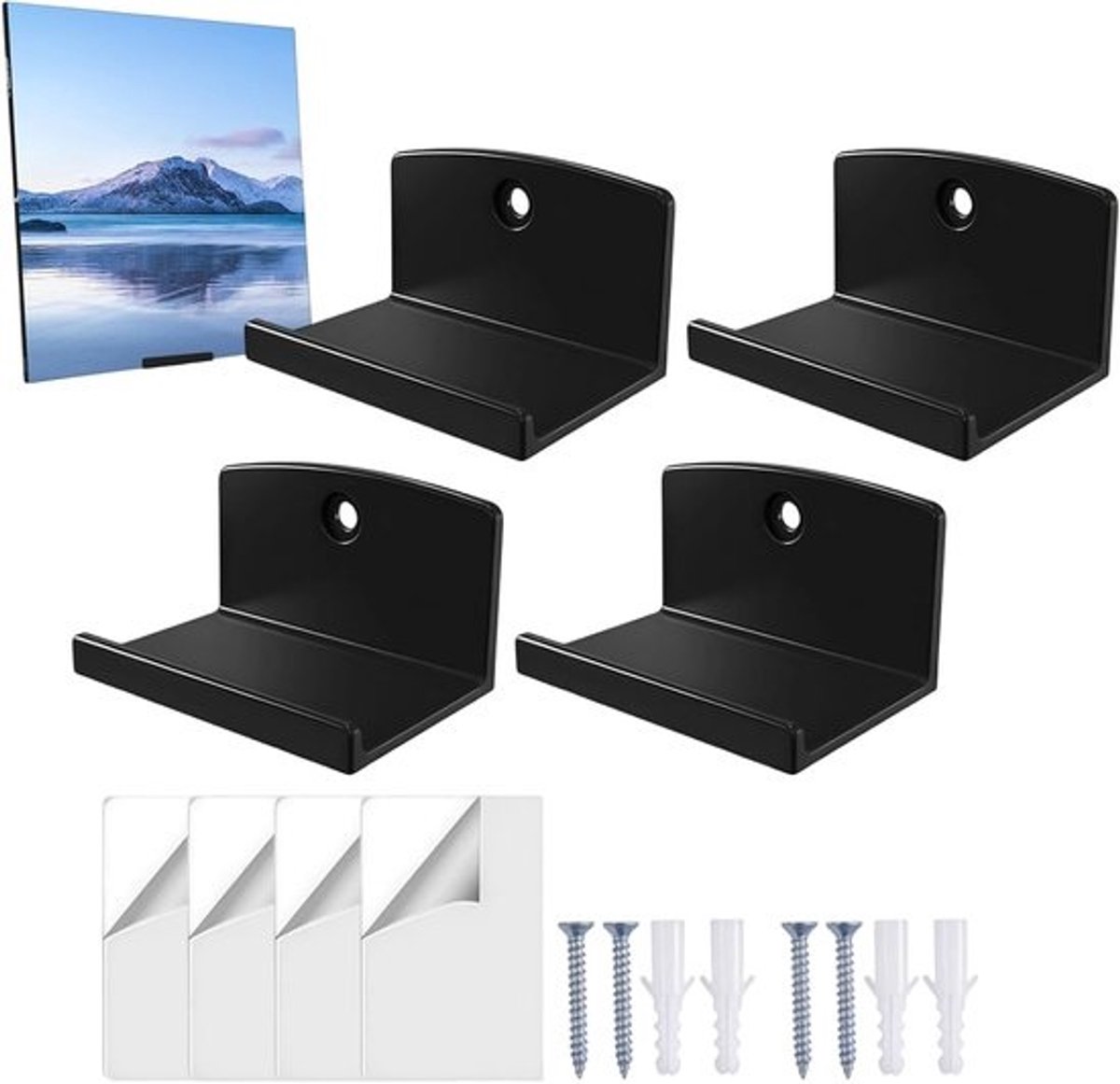 Platen Houders - Wandmontage Systeem - Verzamelingen Tonen - Vierdelige Set - 6x6x6 cm - Zwart