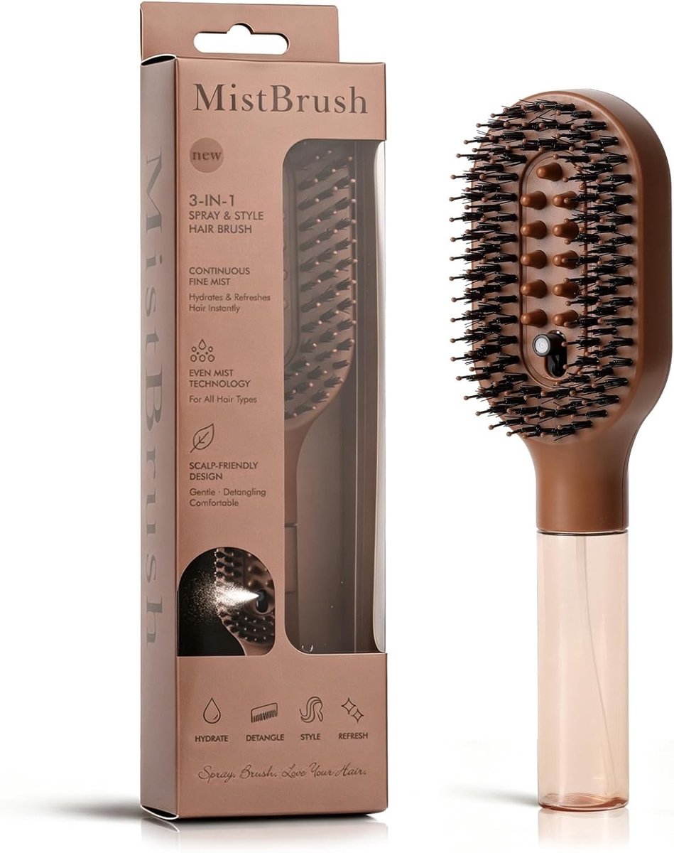 Haarborstel met Sproeifunctie - Bruin - Ontwarrende Borstel voor Nat en Droog Haar - Voor Dagelijks Gebruik