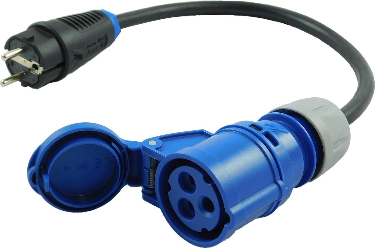 Powersolutions NW10002 CEE koppeling 230 V 16 A naar Schuko-stekker 3 x 2,5 mm² rubberen slang IP44 voor camping, caravan, boot, markten, outdoor adapter