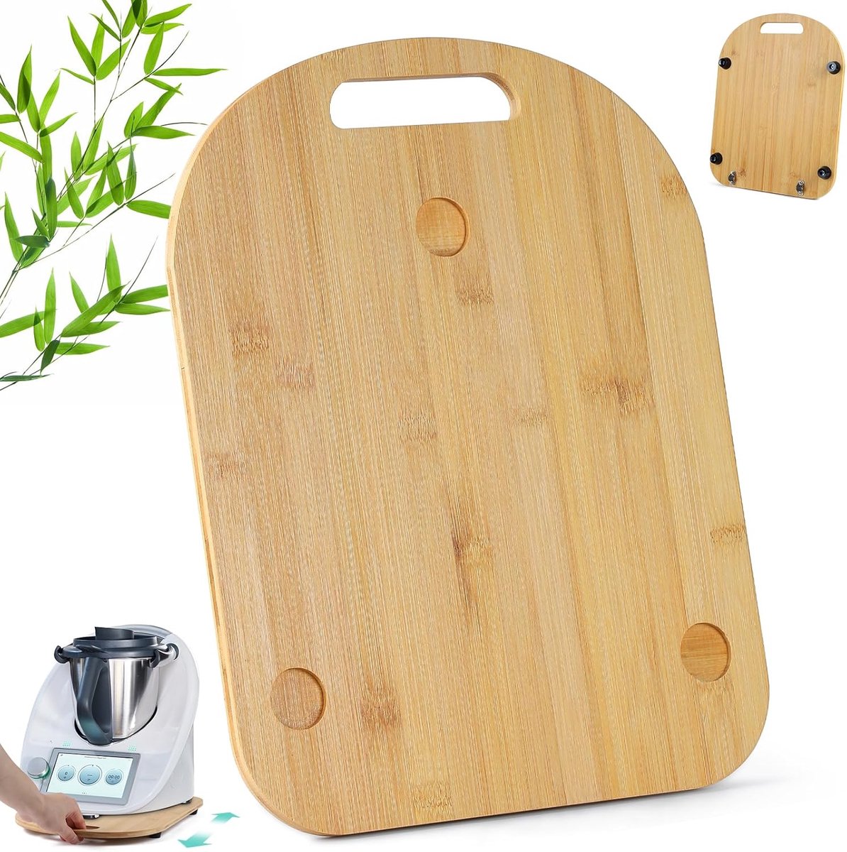 Dailygoods- Glijplank voor Thermomix - Bamboe met wielen - Rubber mat - 36 x 28 x 1 cm - Veilig op werkblad - Bescherming tegen beschadiging