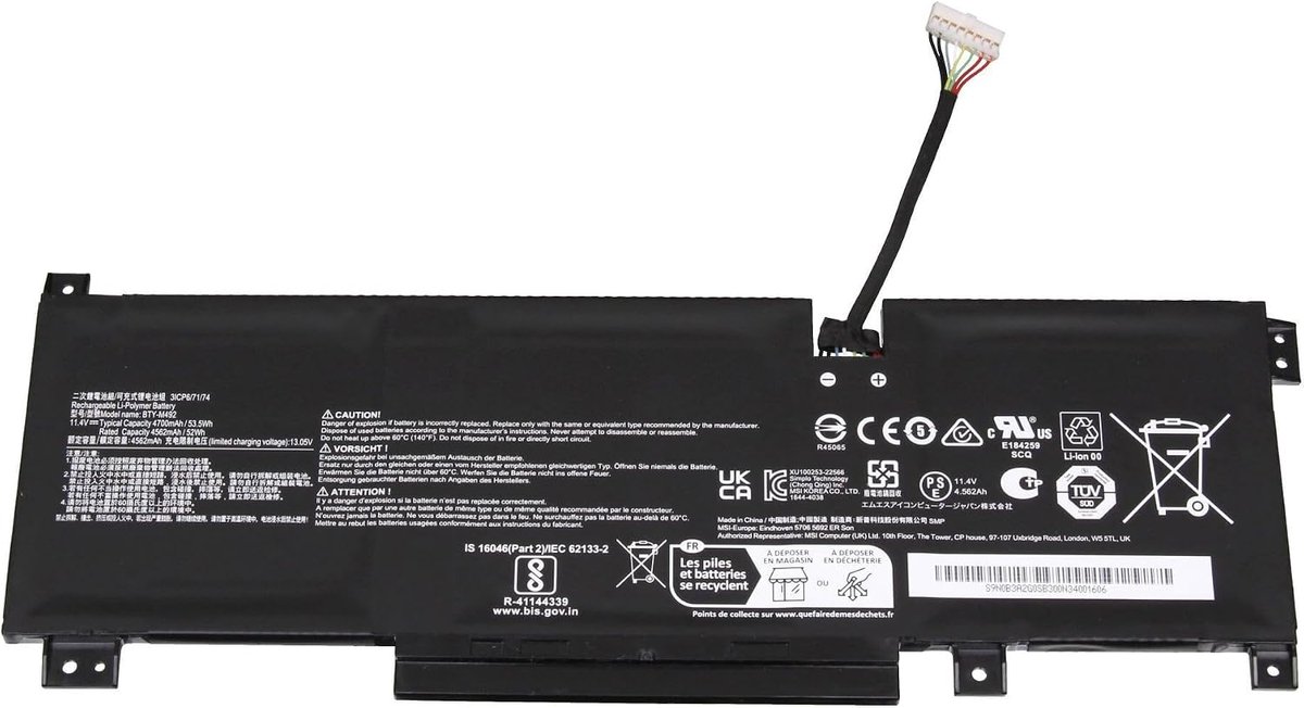 Batterij 53,5Wh nieuw geschikt voor MSI Pulse GL66 12UC/12UCK (MS-1584)