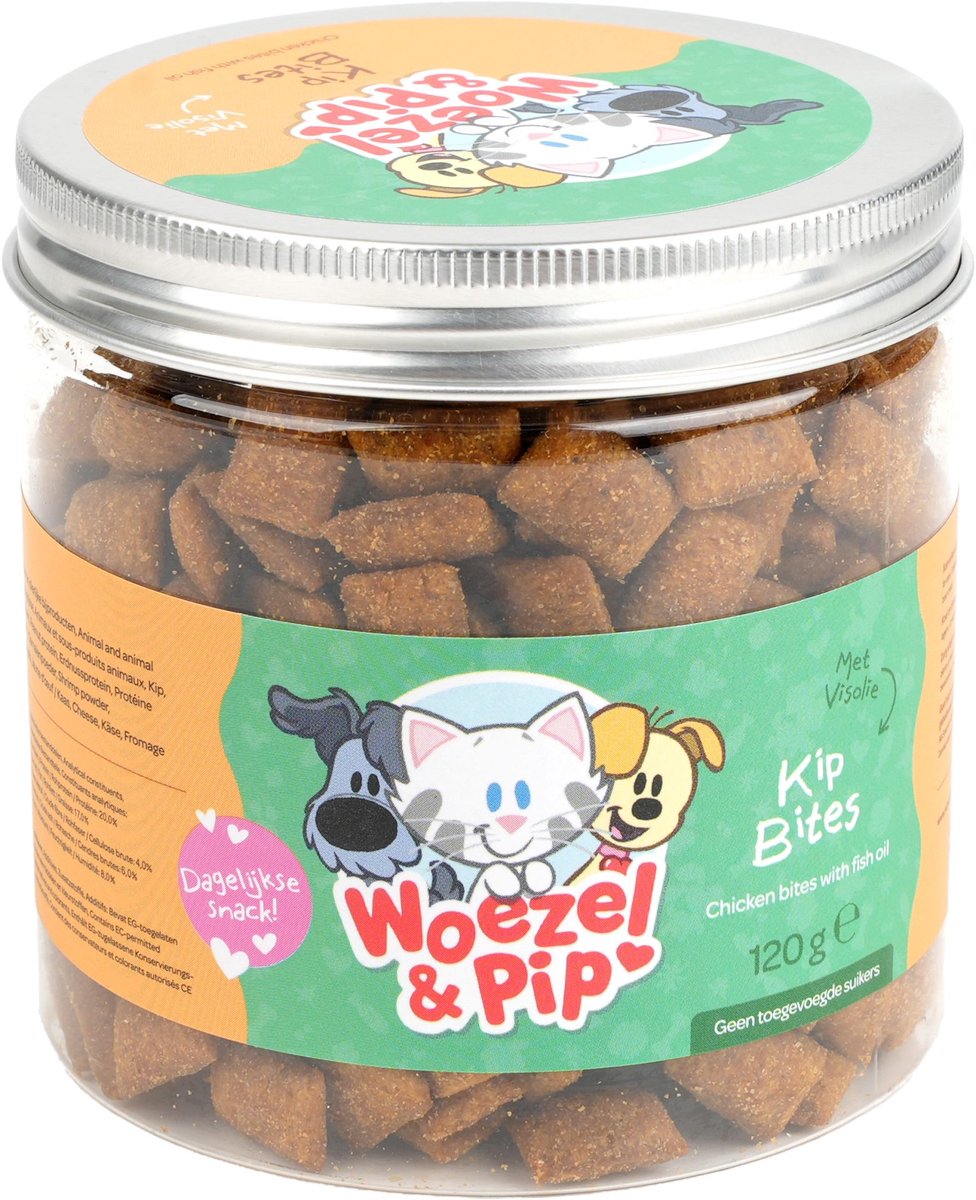 Woezel & Pip - Kattensnack - Kip Bites met Visolie in pot 120 gram - 1 Stuks