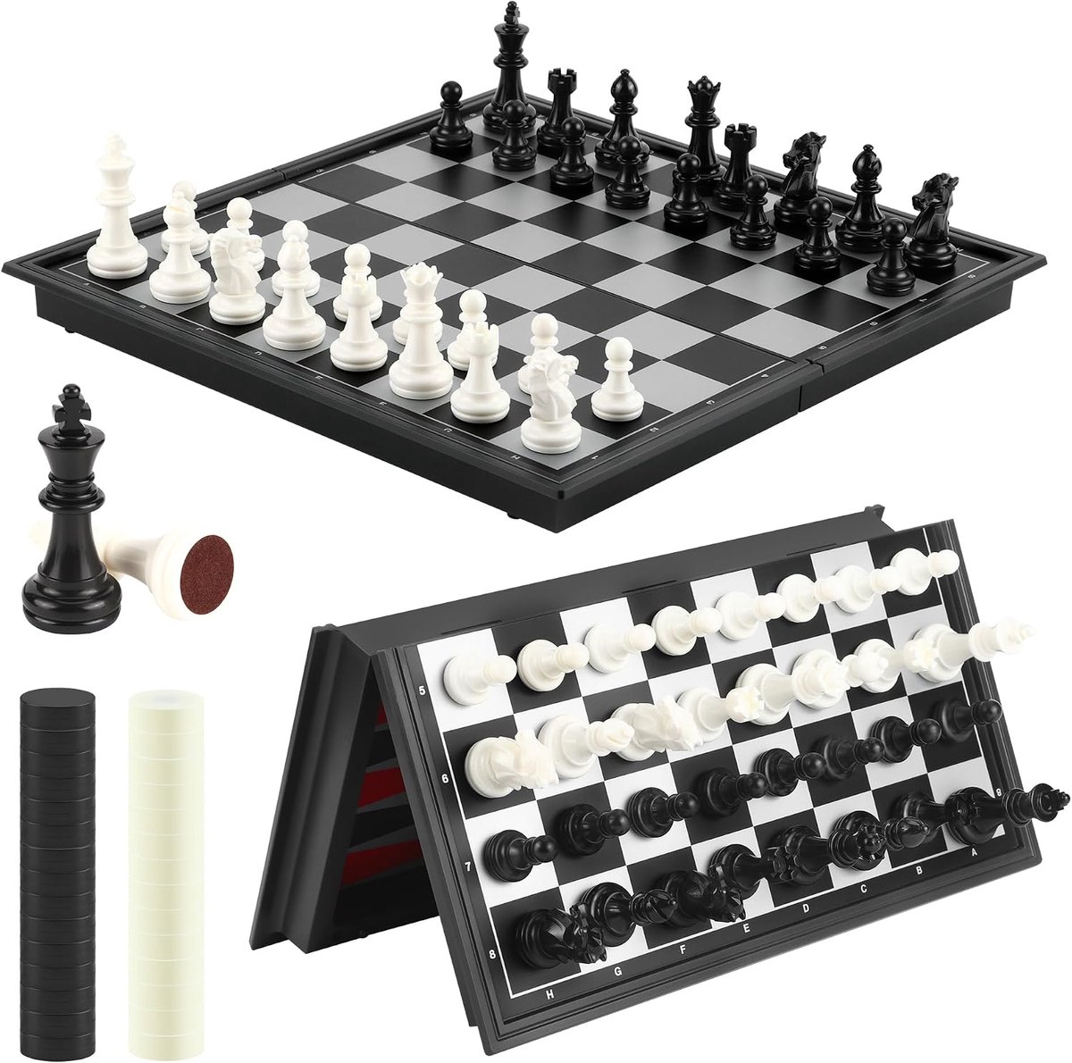 Schaakspel, 3-in-1 spel: draagbaar schaakspel, backgammon, dames, inklapbaar bord, ideaal voor feestjes en reizen