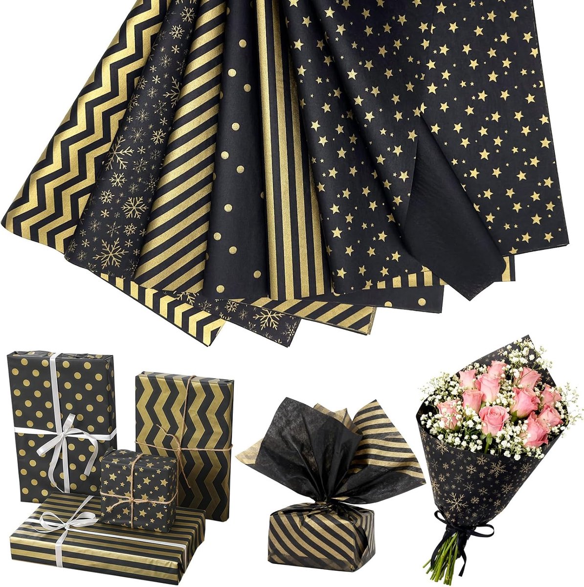 Zakdoekje voor het inpakken van geschenken (zwart goud)
