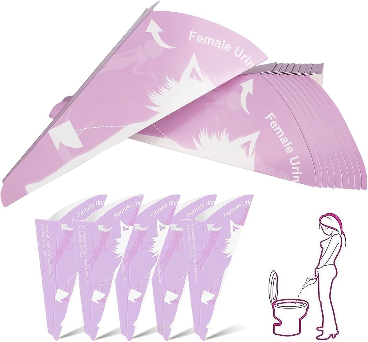 Plastuit vrouwen - Paars en Wit - 18,5 x 10 cm - Wegwerp Papieren Urinoir - Voor Reizen en Outdoor Gebruik