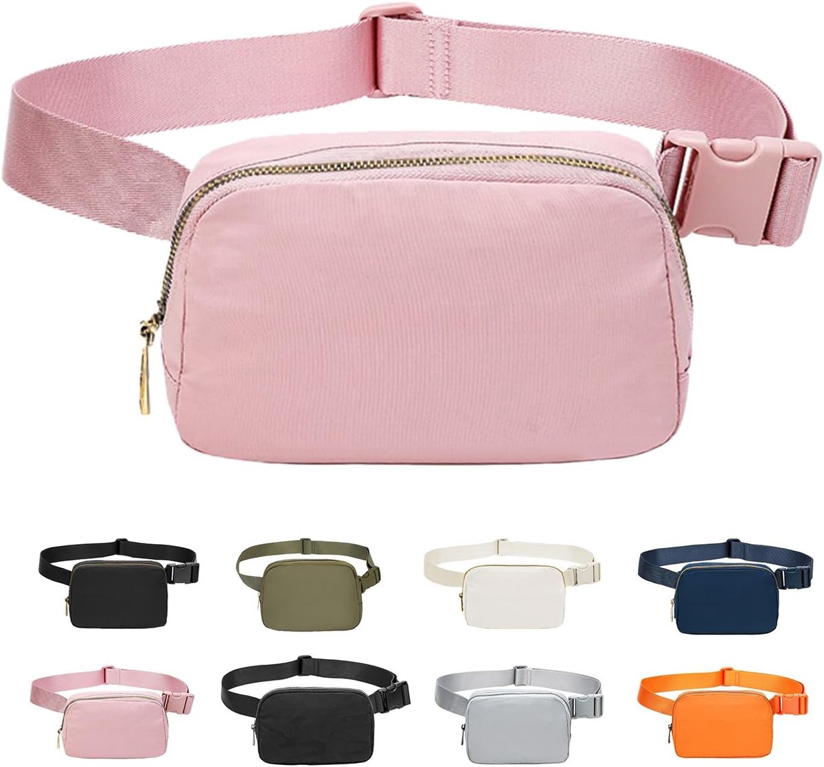 Heuptas voor dames en heren, nylon heuptas, modieuze borsttas, schoudertas, crossbody tas met verstelbare riem voor hardlopen, wandelen, training, reizen, roze, 22.5 x 3 x 12 cm, mode