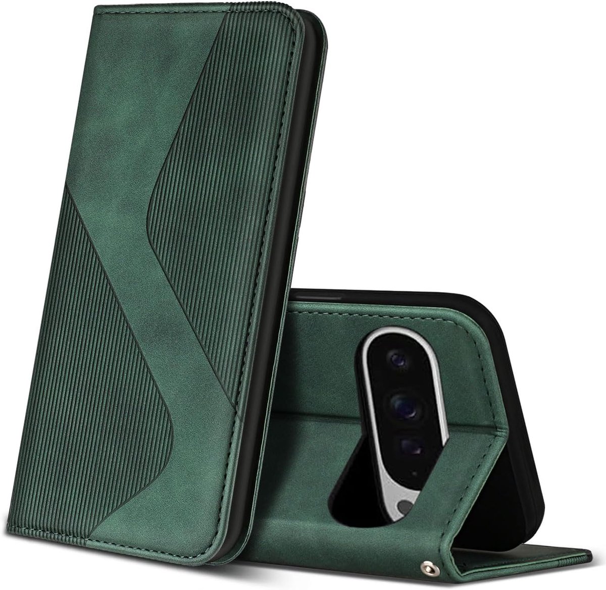 Hoesje voor Google Pixel 9 Pro XL, PU Kunstleer Bookcase Telefoonhoesjes met [Kaartsleuven] [Stand], Flip Case Beschermhoesje voor Google 9 Pro XL (Groen)
