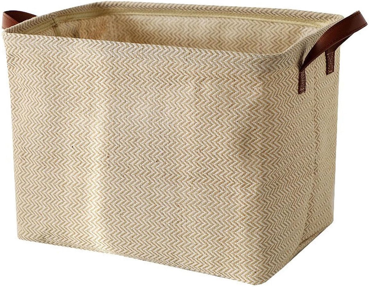Jute opbergmand met handgrepen, 38 x 27 x 28 cm, opvouwbare natuurlijke geweven organizer doos, vierkante jute opbergbak voor planken, badkamer, kledingkasten (golvende textuur)