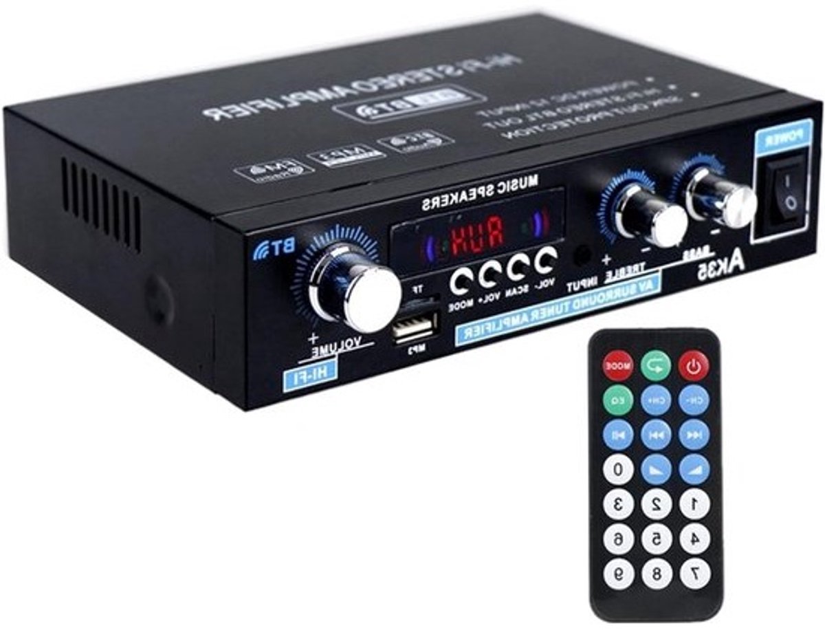 Stereo Versterker - Audio Receiver - Home Entertainment - Multibron Afspeelopties - 20x17x7 cm - Zwart