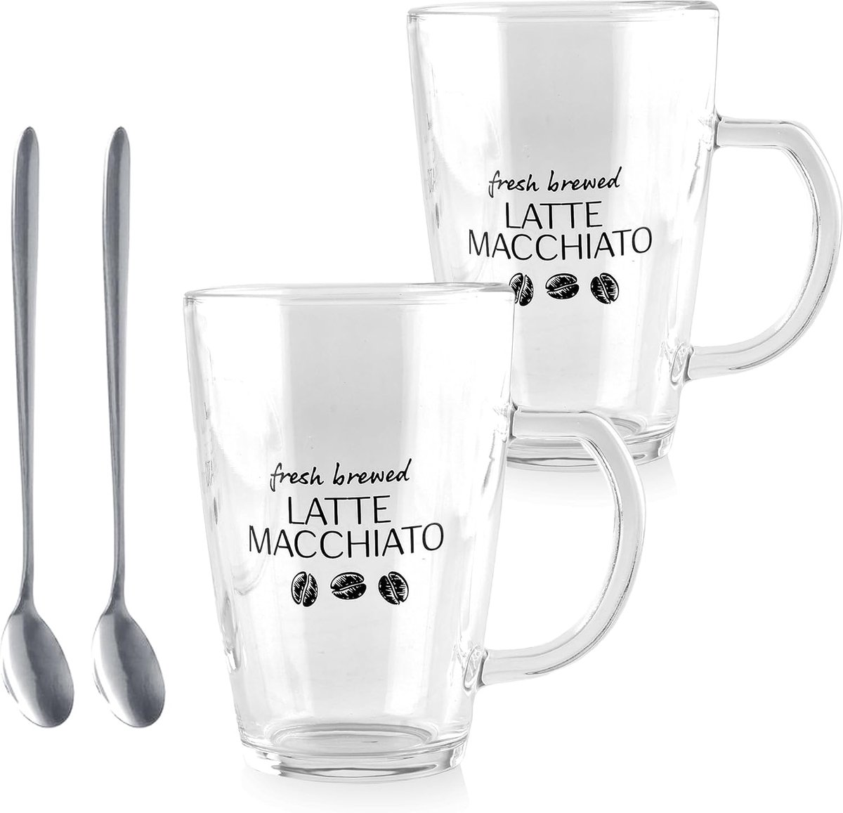 Macchiato Glazen Set met Longdrinklepels - 300ml - Magnetronbestendig - Niet Geschikt voor Vaatwasser - Ideaal voor Warme en Koude Dranken (6)