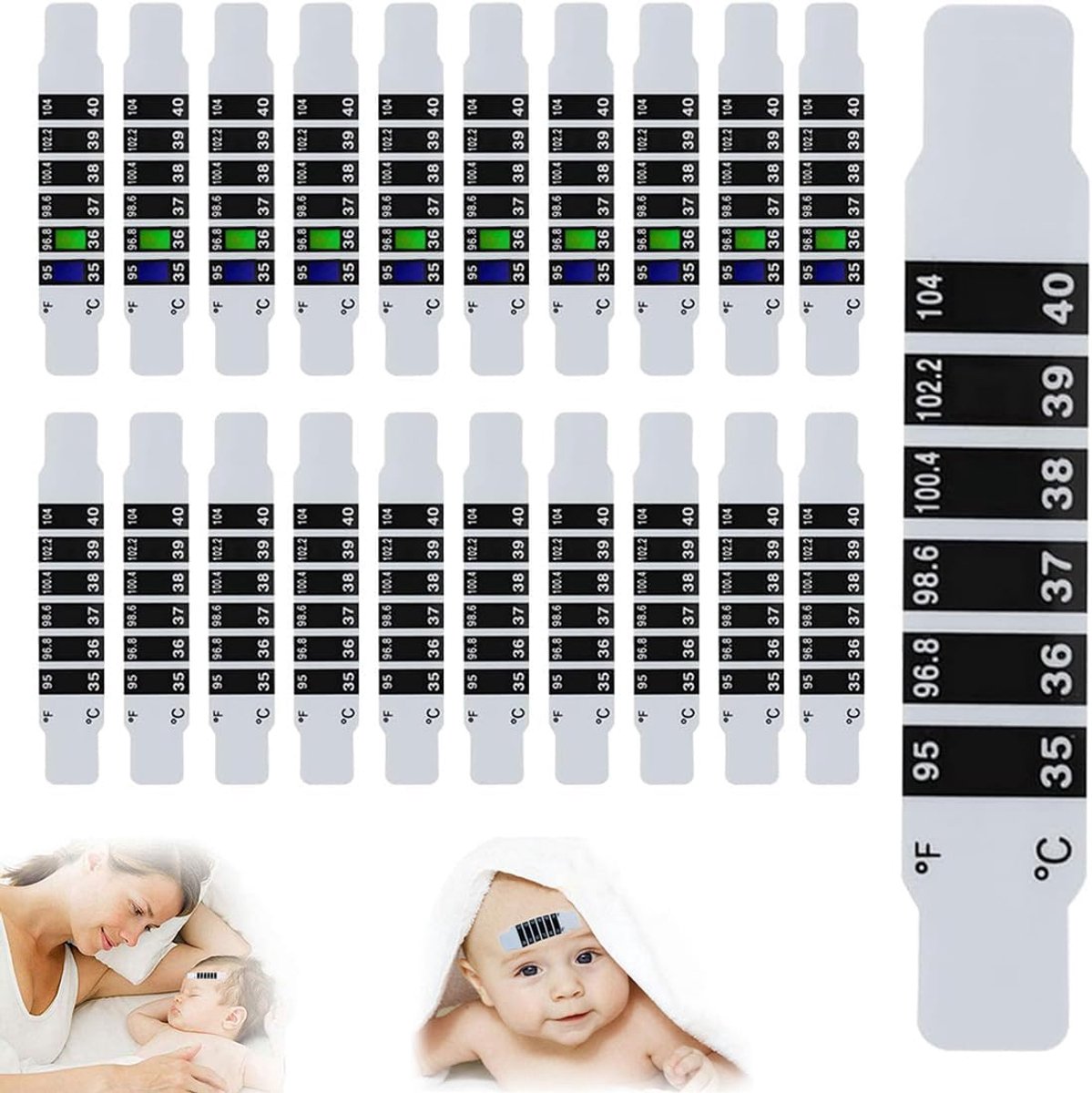 Thermometers, strips voor voorthermometer, voorthermometer, hoofdthermometer, babythermometer, herbruikbaar, voor het regelen van de temperatuur van het kind