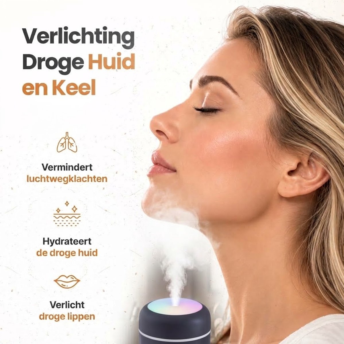 Rivello Aroma Diffuser - 300ML - Compact & Praktisch - Luchtbevochtiger Met Aromatherapie - Luchtreiniger - Incl. Led Verlichting - Slaapkamer - Wit — cadeau in Wonen & Interieur - foto 3