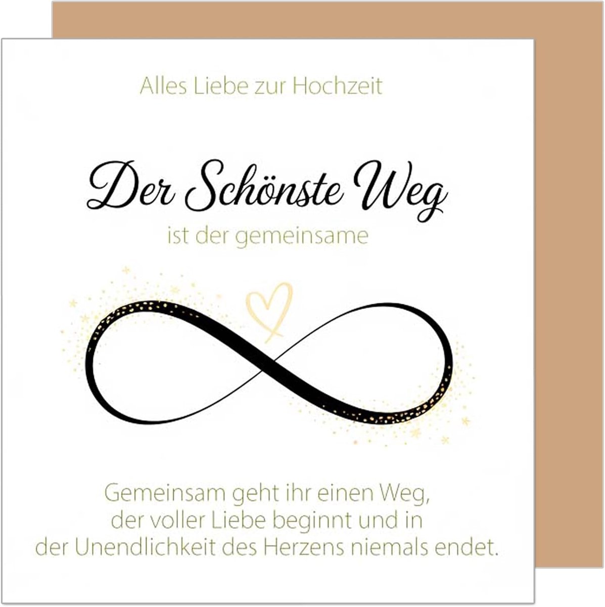 Seidel Premium vierkante wenskaart voor bruiloft met envelop. Bruiloftskaart wenskaart kaart voor man & vrouw bruidspaar huwelijk liefde spreuk wensen (HQ157 SW025)