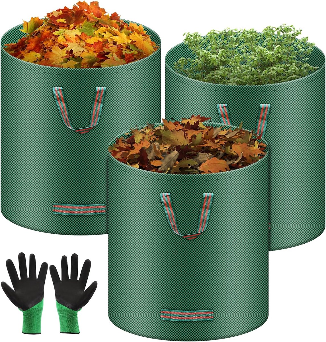 Tuinafvalzakken, inclusief handschoenen, tuinzakken, opvouwbare tuintas met handgrepen, scheurvast, waterafstotend, voor bladeren, groen afval