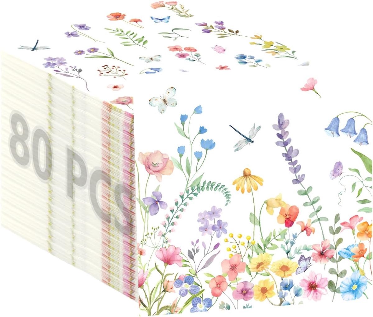 80 stuks lente wilde bloemen servetten 30 x 30 cm bloemen servetten bloem servetten voor lente zomer picknick bruiloft babyborrel verjaardag vlinder thee party decoraties