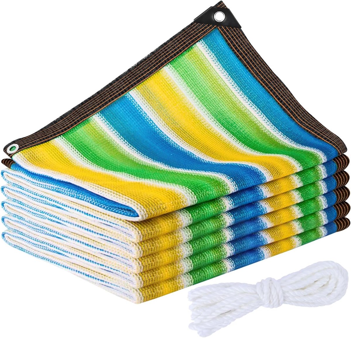 Schaduwnet met ogen, zonnezeil, 2 x 3 m, schaduwnet met 5 m polyester touw, 90% uv-bestendig, licht en duurzaam, voor pergola, broeikas, kleurrijk