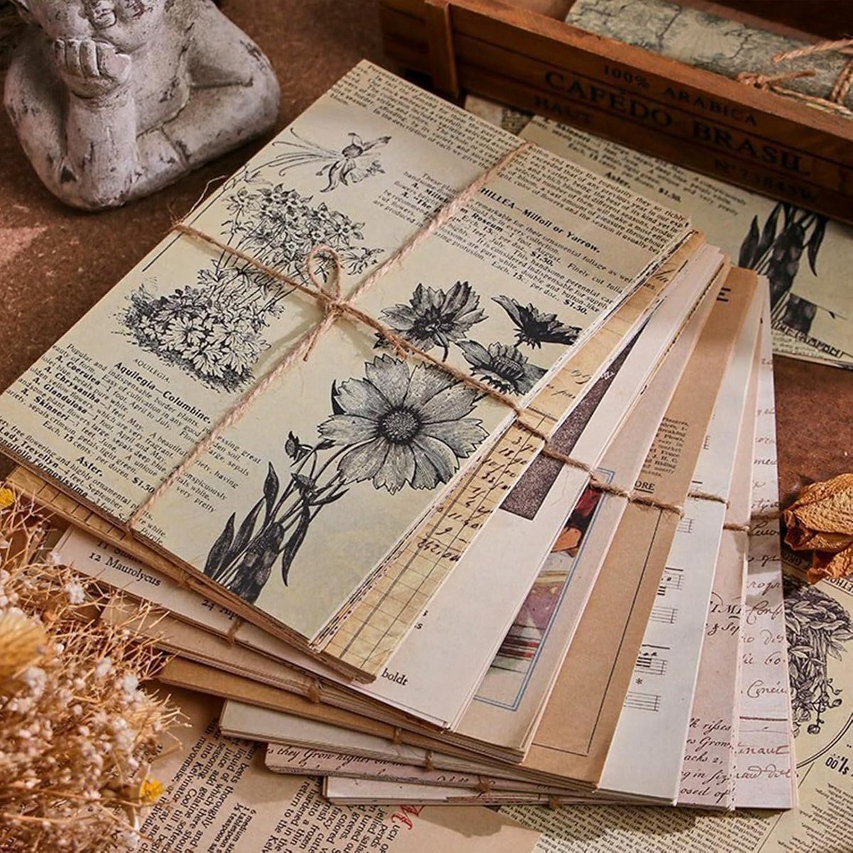 decoratie, 20 x 14 cm, vintage accessoires, knutselpapier, 120 vellen, 4 stijlen, scrapbooking, stickers, designpapier, dagboek, doe-het-zelf kunststickers voor scrapbook, dagboek