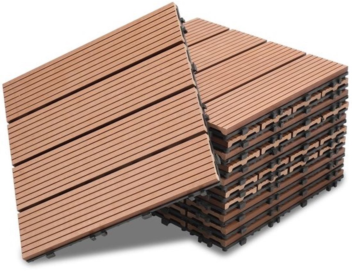 WPC Terrastegels Houtlook - Balkontegels Composiet - Terras Aankleden - Geïntegreerd Kliksysteem - 30 x 30 cm 110 stuks - Lichtbruin
