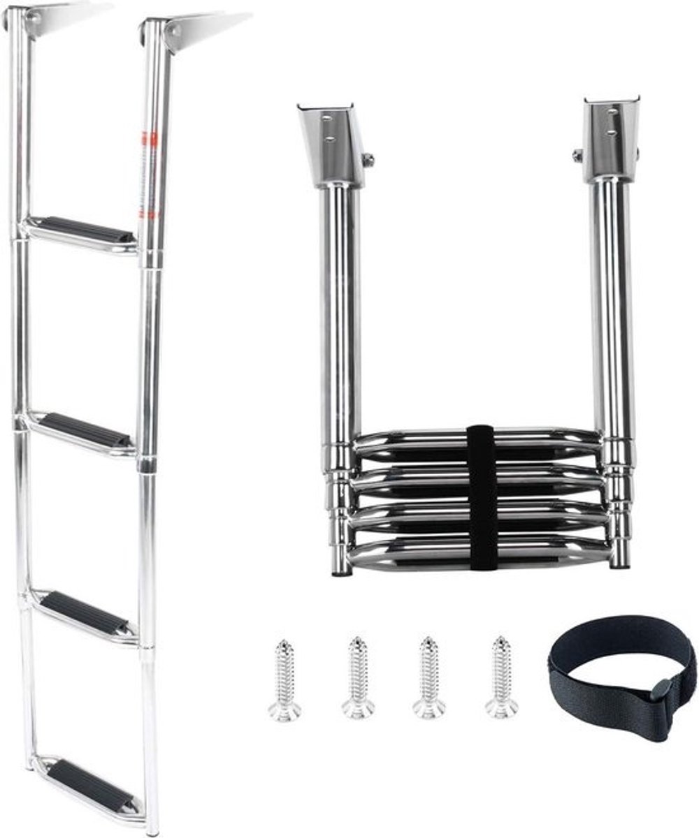 Roestvrijstalen Telescopische Trapladder Opvouwbaar Platform Zwemladder 900 lbs Capaciteit - Veilige Riem Ladder