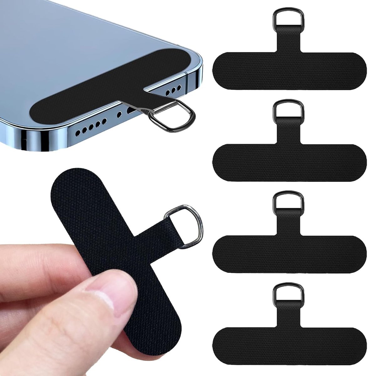 Set van 6 telefoonhoesjes voor mobiele telefoon, universele TPU-pads, transformeert hoezen in telefoonketting, breekt niet en duurzaam (zwart)