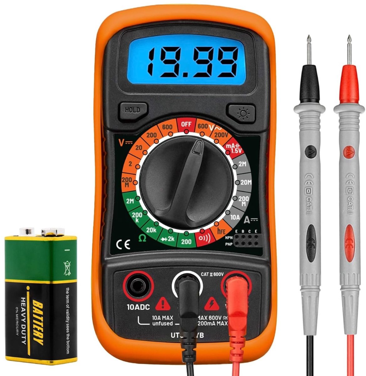 Kavora Multimeter - Multimeter Digitaal - Spanningsmeter - Geel/Zwart - 15cm x 10cm x 5cm