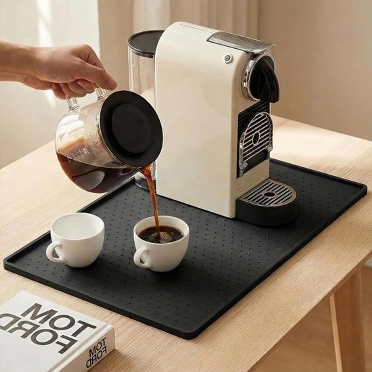 Koffiezetapparaat Mat - Onderlegger Barista - Aanrecht Beschermen - Hittebestendig Waterdicht - 30x48 cm - Zwart