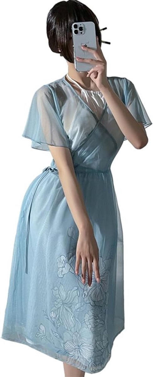 Chinese oude stijl jurk cosplay sexy cheongsam Japanse danseres split chiffon lingerie