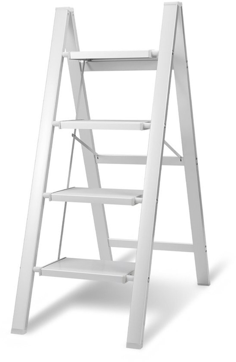 Aluminium Trap - Opstapje Keuken - Veilig Klussen - Antislip Treden - 4 Treden - Wit