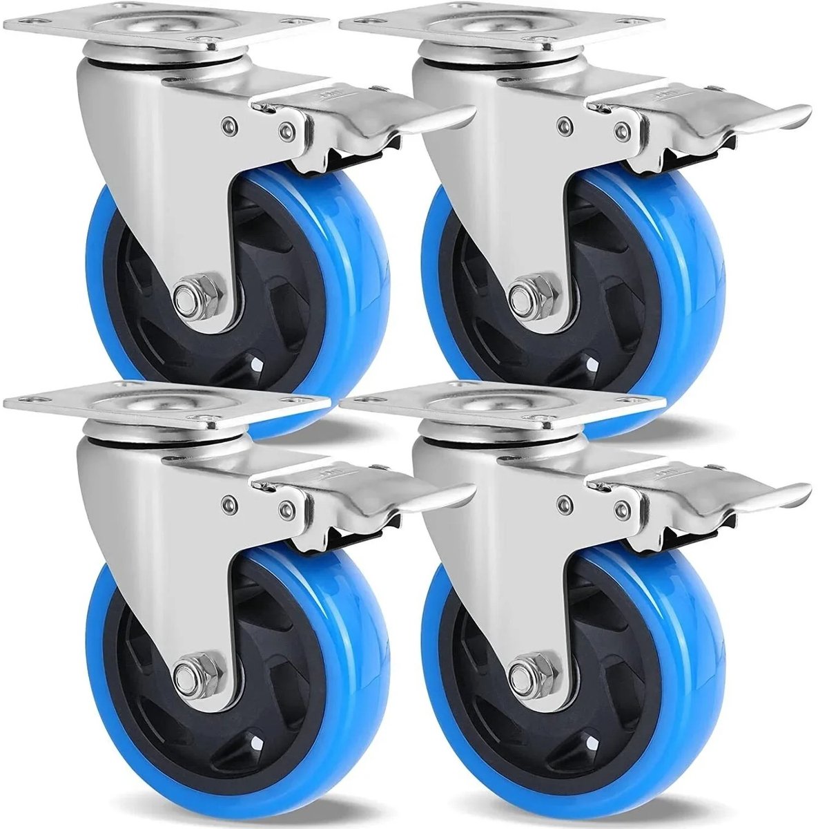 Nyoz zwenkwielen met rem - Meubelwielen - Set van 4 - 100 mm - 150 kg per wiel - 360 graden draaibaar - Draagvermogen 600 kg