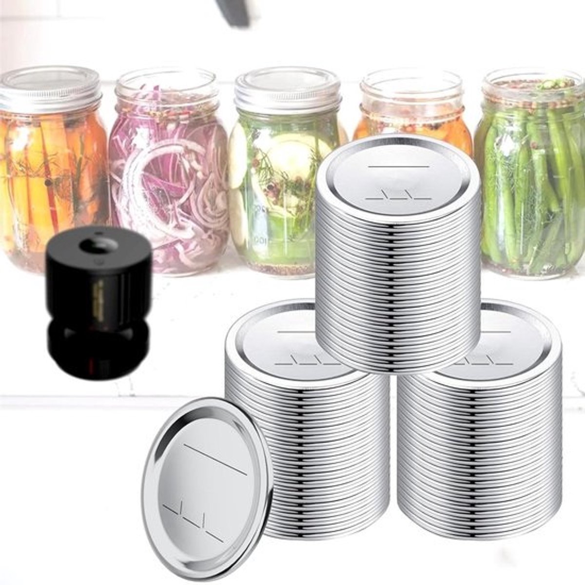 Metselaar Jar Deksels - Vacuüm Seal Deksel - Inmaken en Conserveren - Speciaal voor Vacuüm Sealers - 60 stuks - Zilver