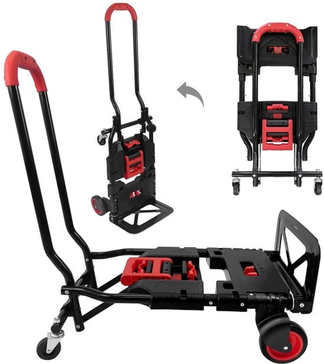 Handtruck Opvouwbaar - Dolly Karretje - Transport Goederen - 2-in-1 Ontwerp - 226.8 kg Capaciteit - Metaal