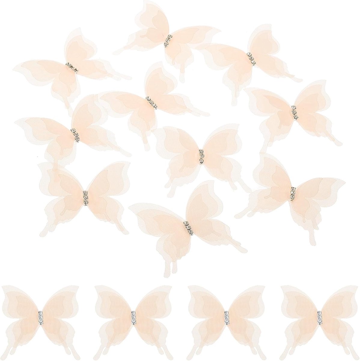 20 stuks vlinderapplicaties van transparante tule, 50 mm, vlinders met drie lagen met edelstenen-applicatie om zelf te maken, 3D-decoratie voor bruiloft, feest, decoratie, lichtroze