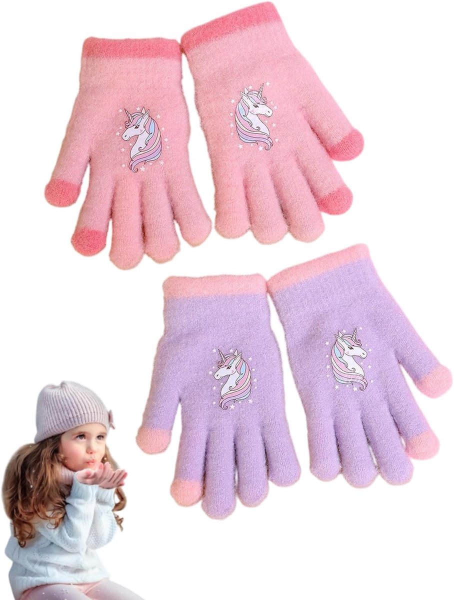 Handschoenen voor kinderen, zandhandschoenen van kleurrijk glas met eenhoornpatroon, handschoenen met volledige vingers voor meisjes van 2 tot 5 jaar