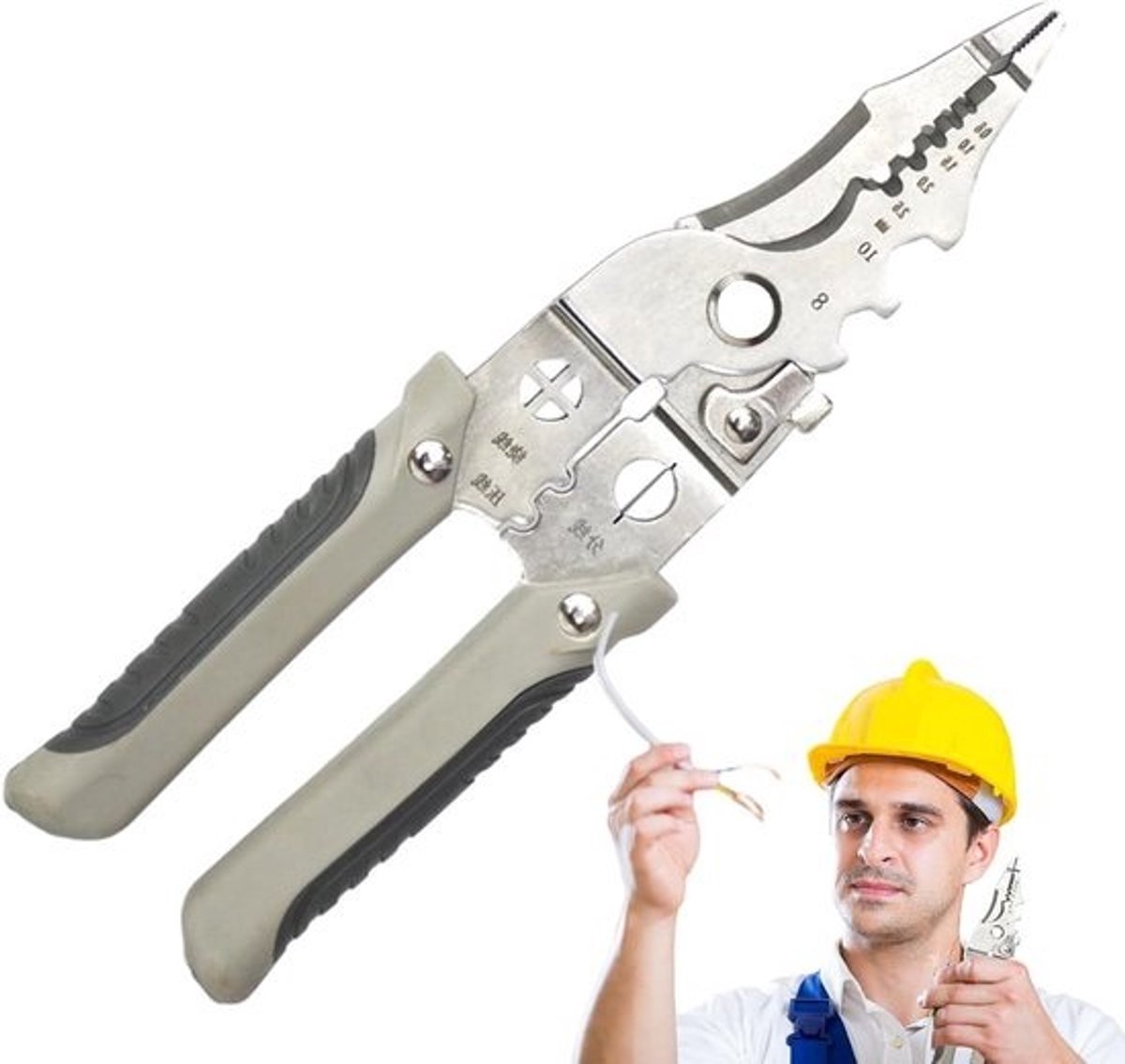 Elektrisch Draadstripgereedschap - Kabeltang Roestvrijstaal - Draden Strippen - Tijdbesparend Multifunctioneel - 21 cm - Zilverkleurig