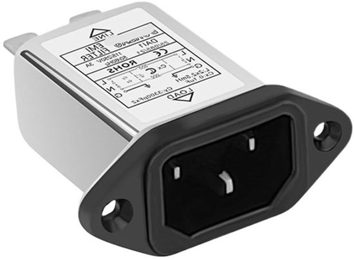 Stroomfilter IEC - Netfilter EMI - Stroomstabilisatie - Eenvoudige Installatie - 10A - Zwart