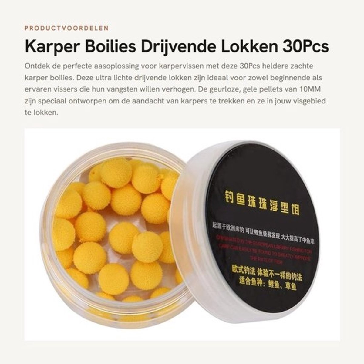 Dailygoods- Karper Boilies 30 Stuks - Zachte Pop Up Aas - Drijvende Lokken - Ultra Licht - 10MM - Geurloos - Vissenaas
