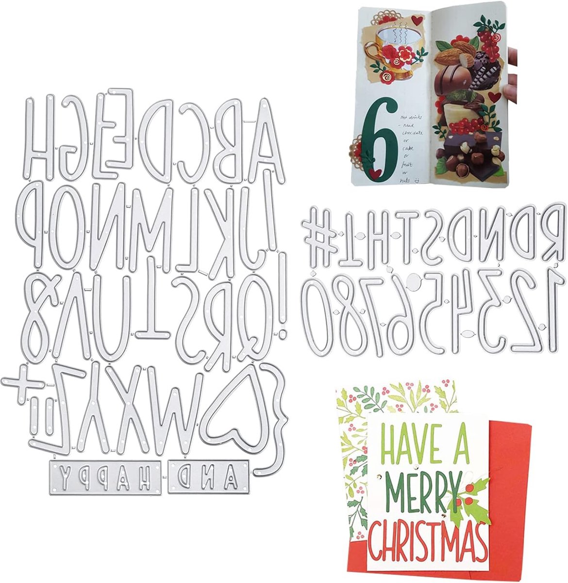 Stanssjablonen, grote letters, cijfers, alfabet, reliëf, sjabloon verzamelalbum, scrapbooking, fotoalbum, papier, kaarten, decoratie
