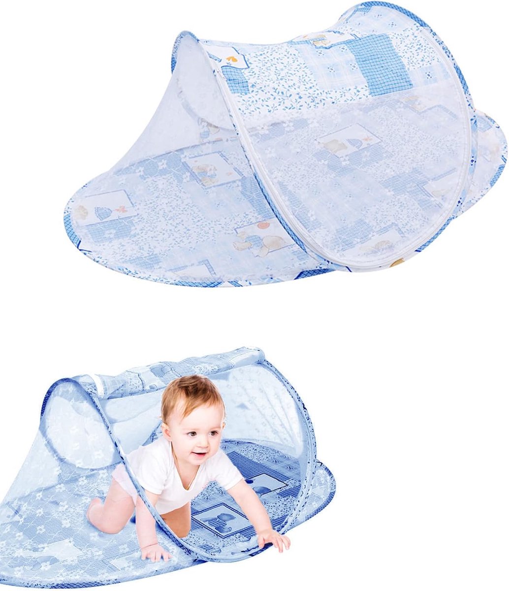 Klamboe voor baby's, opvouwbaar, draagbaar, met ritssluiting, licht, voor reizen, gezinnen, blauw, 108 x 60 x 38 cm