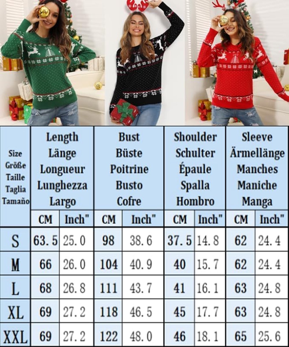 Kersttruien voor dames, uniseks, ronde hals, gebreide trui, wintertops, gelukkig nieuwjaar, truien, ideaal cadeau voor feestdagen