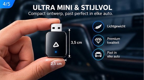 4-in-1 Wireless CarPlay Adapter – Draadloos Apple CarPlay & Android Auto – AirPlay & Mirror Link – USB-A & USB-C – Plug & Play – Ultra Mini — afbeelding 4
