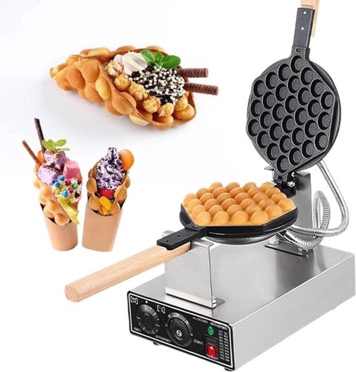 Wafelijzer - Eierwafelmaker - Zelf Wafels Maken - 180 Graden Draaibaar - 20x21.5 cm Plaat - Zilver