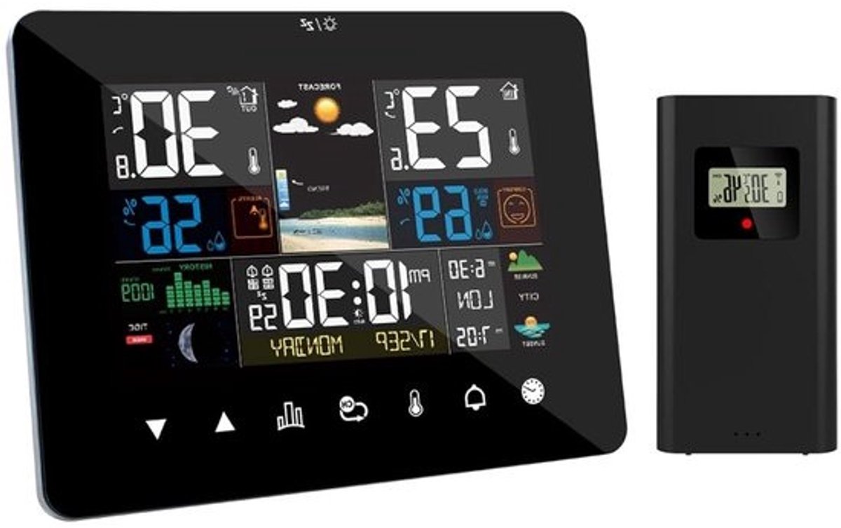 Irfora Zonsopgang en zonsondergang weerstation, multifunctionele wekker, thermometer, hygrometer, touchscreen-bediening met draadloze buitensensor
