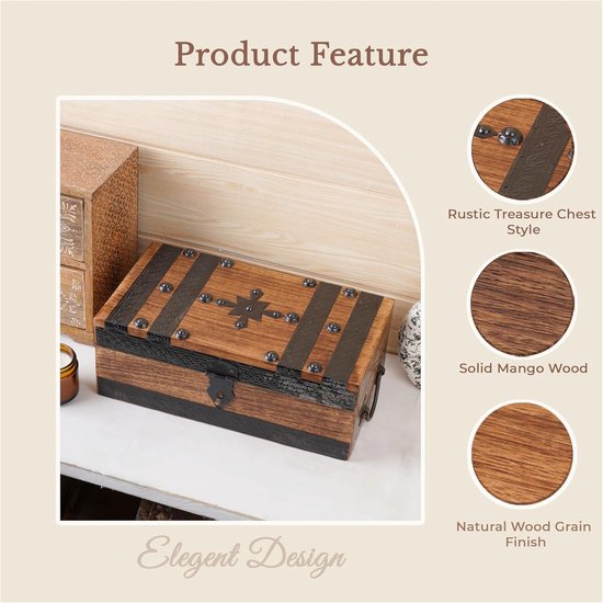Handgesneden houten schatkist decoratieve sieradenopslag aandenkistje multifunctioneel gebruik als sieradenopslag, snuisterijhouder of horlogedoos, geweldig als cadeau - 28 x 18 cm — afbeelding 4