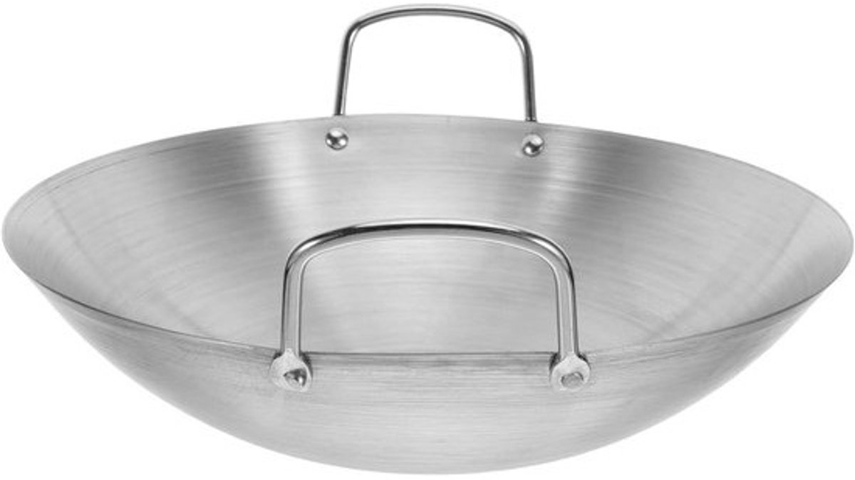 Roestvrijstalen Wokpan - Koekenpan - Professioneel Koken - Gelijkmatige Warmteverdeling - 30 cm - Zilver