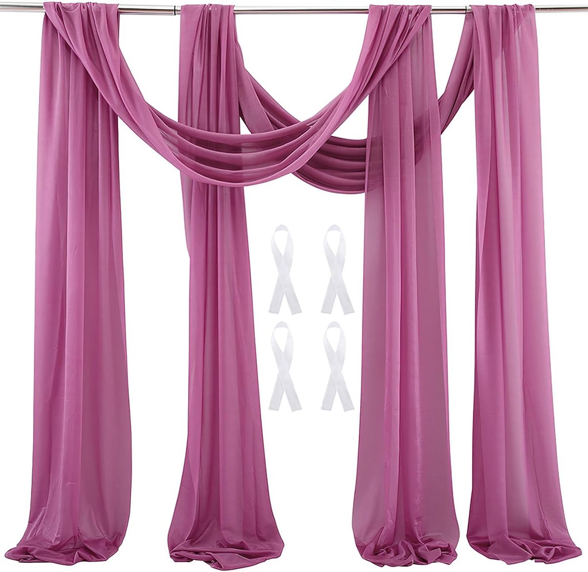 boog pure gordijnen achtergrond voile gordijn chiffon draperen stof 20ft pure gordijnen prieel gordijn voor huwelijksceremonie receptie feest plafond decor, bleke mauve, 2 panelen