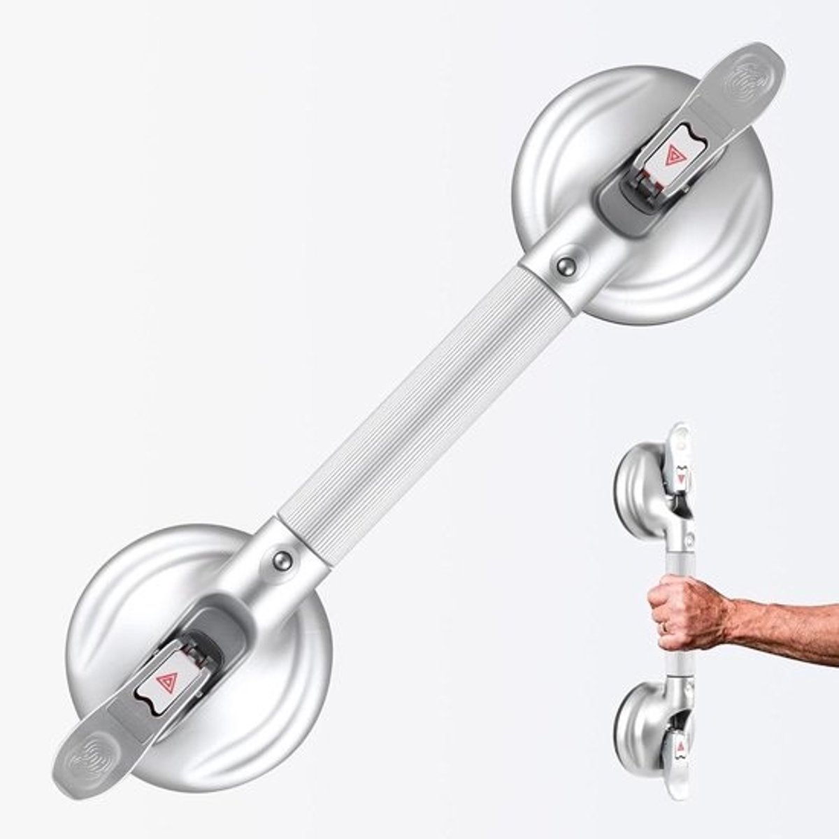 Douchehandgreep - Badgreep Grijpstang - Veiligheid Thuis - Sterke Zuignappen - 38 cm - Zilver