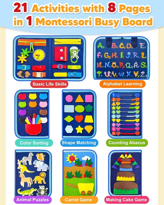 Busy Board - Montessori Speelgoed - Activiteitenboek - Sensorisch Speelgoed - Reisspeelgoed voor in de auto en onderweg - Educatief Peuter Speelgoed voor 3,4,5,6 jaar - Cadeau voor Jongens en Meisjes — afbeelding 3