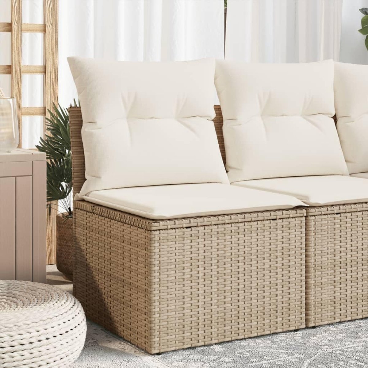 Tuinbank zonder armleuningen met kussen beige van polyrotan -X189