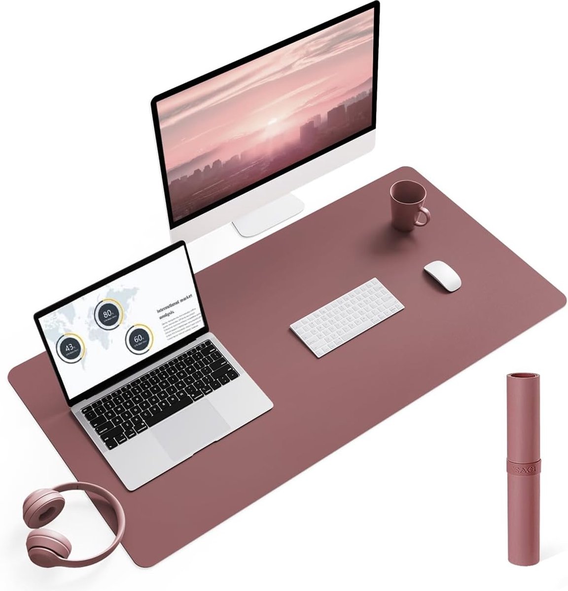 Bureau-onderlegger, antislip, muismat,waterdicht pvc-leer, grote bureaublotter, gemakkelijk schoon te maken, laptop, bureau, schrijfmat, voor kantoor/werk/thuis/decor (donkerroze, 90 x 43 cm)